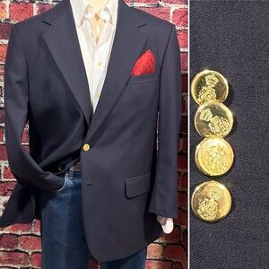 SAVILE ROW MENS BLAZER SIZE 44 DARK NAVY BLUE SPORT COAT GOLD BUTTONS JACKET